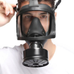 Men Army Masque à gaz BDSM FULL VISU Noir